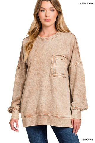Always On Your Side Acid Washed Pullover • Brown-Zenana-Shop Anchored Bliss Women's Boutique Clothing Store