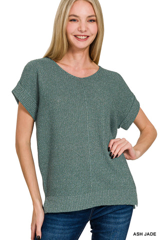 Feeling My Best Center Seam Short Sleeve Sweater • Ash Jade-Zenana-Shop Anchored Bliss Women's Boutique Clothing Store