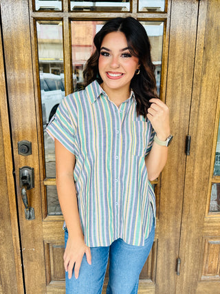 Take Things in Stride Striped Button Down Linen Top-Oddi-Shop Anchored Bliss Women's Boutique Clothing Store