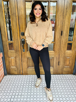 Take a Moment Acid Wash Half Zip Pullover • Camel-Zenana-Shop Anchored Bliss Women's Boutique Clothing Store