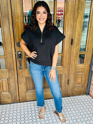 Tell me Something Good Scuba Half Zip Top • Black-Zenana-Shop Anchored Bliss Women's Boutique Clothing Store