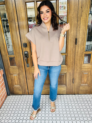 Tell Me Something Good Scuba Half Zip Top • Tan-Zenana-Shop Anchored Bliss Women's Boutique Clothing Store