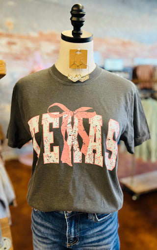 Texas Pink Bow Graphic Tee-Harps & Oli-Shop Anchored Bliss Women's Boutique Clothing Store