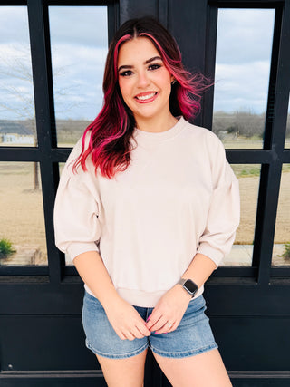 The Main Reason Scuba Dolman Sleeve Top • Sand Beige-Zenana-Shop Anchored Bliss Women's Boutique Clothing Store