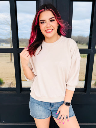 The Main Reason Scuba Dolman Sleeve Top • Sand Beige-Zenana-Shop Anchored Bliss Women's Boutique Clothing Store