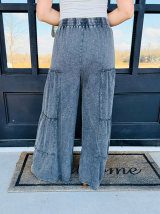 The One You Want Mineral Washed Tiered Pants • Black-Easel-Shop Anchored Bliss Women's Boutique Clothing Store