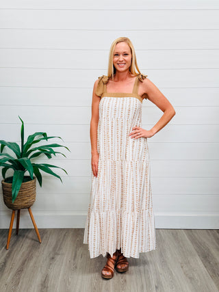 Thinking it Through Tie Strap Maxi Dress • Camel-Rhea & Thea-Shop Anchored Bliss Women's Boutique Clothing Store