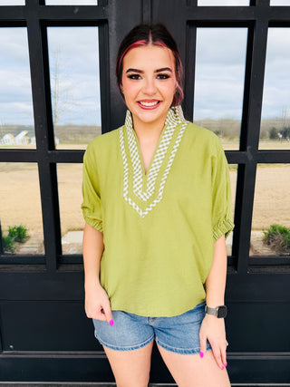 Til The Night Ends Short Sleeve Top • Matcha Green-Stacey Kluttz-Shop Anchored Bliss Women's Boutique Clothing Store