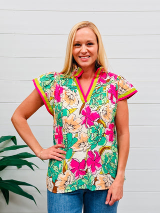 Time to Shine Floral Print Top • Green-Umgee-Shop Anchored Bliss Women's Boutique Clothing Store