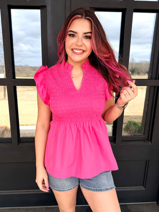 Under the Stars Smocked Peplum Top • Pink-Stacey Kluttz-Shop Anchored Bliss Women's Boutique Clothing Store