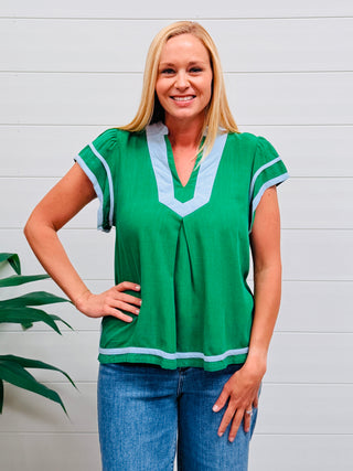 Until Next Time Linen Ruffle Sleeve Top • Green-Umgee-Shop Anchored Bliss Women's Boutique Clothing Store