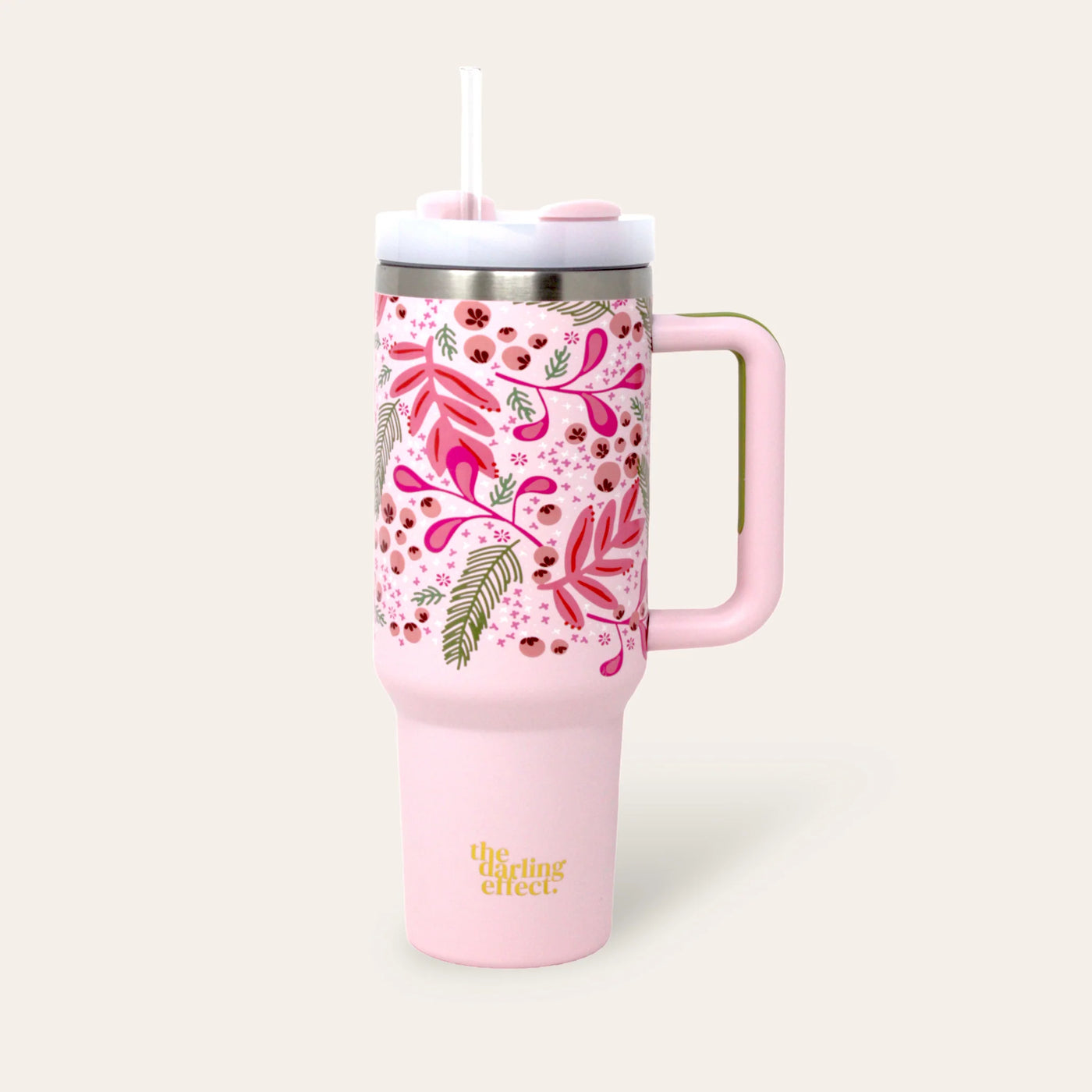 40oz. Take Me Everywhere Tumbler with Handle • Jolly Sprig Pink-The Darling Effect-Shop Anchored Bliss Women's Boutique Clothing Store