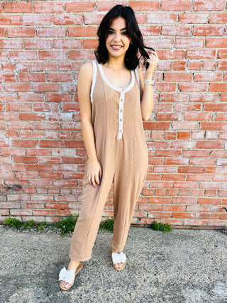 Wanting the Best Sleeveless Button Down Jumpsuit Neutral-EESome-Shop Anchored Bliss Women's Boutique Clothing Store