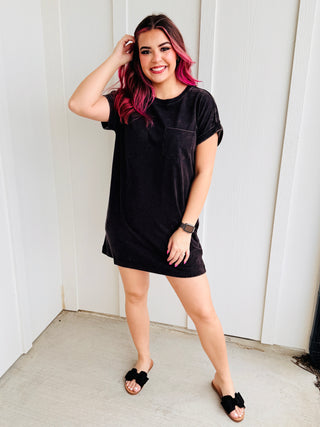 Want Your Love Mineral Washed Pocket Tee Dress • Ash Black-Zenana-Shop Anchored Bliss Women's Boutique Clothing Store