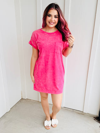 Want Your Love Mineral Washed Pocket Tee Dress • Pink-Zenana-Shop Anchored Bliss Women's Boutique Clothing Store