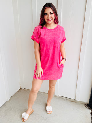Want Your Love Mineral Washed Pocket Tee Dress • Pink-Zenana-Shop Anchored Bliss Women's Boutique Clothing Store