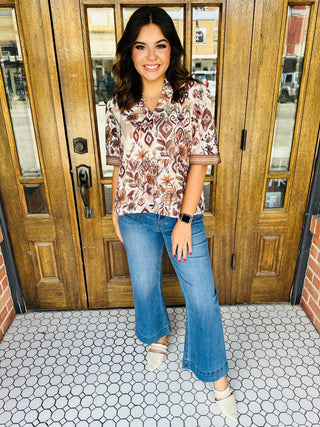Weekend Escape Floral Top • Mocha-She+Sky-Shop Anchored Bliss Women's Boutique Clothing Store