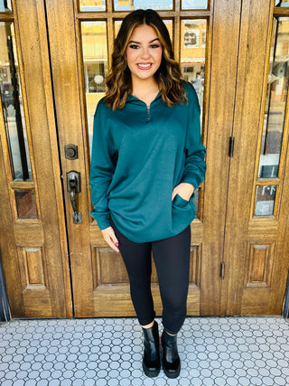 When You Know Half Zip Scuba Tunic • Green-HYFVE-Shop Anchored Bliss Women's Boutique Clothing Store