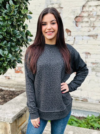 Wildly Cozy Leopard Print Sweatshirt • Black-Harps & Oli-Shop Anchored Bliss Women's Boutique Clothing Store