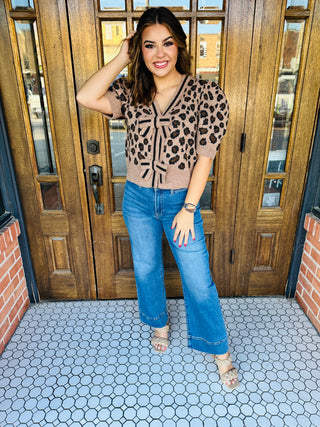 Wildly in Love Puff Sleeve Leopard Sweater • Brown-She+Sky-Shop Anchored Bliss Women's Boutique Clothing Store