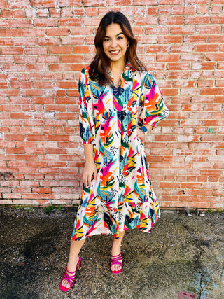 Win My Heart Tropical Dress • Cream Mix-Umgee-Shop Anchored Bliss Women's Boutique Clothing Store