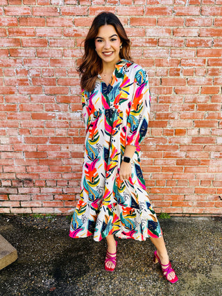 Win My Heart Tropical Dress • Cream Mix-Umgee-Shop Anchored Bliss Women's Boutique Clothing Store