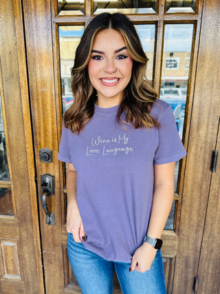 Wine is My Love Language Embroidered Graphic Tee-Harps & Oli-Shop Anchored Bliss Women's Boutique Clothing Store