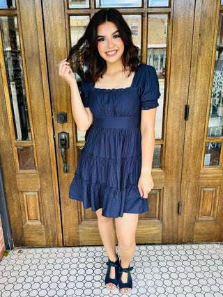 You're the One Square Neck Mini Dress • Navy-Blu Pepper-Shop Anchored Bliss Women's Boutique Clothing Store