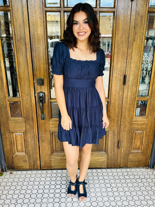 You're the One Square Neck Mini Dress • Navy-Blu Pepper-Shop Anchored Bliss Women's Boutique Clothing Store