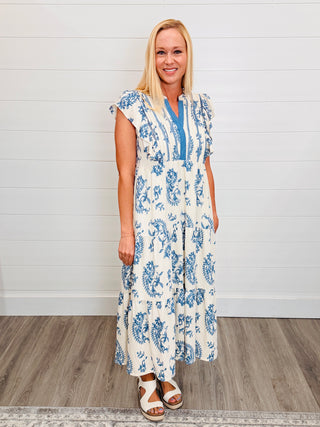 Your Loving Embrace Paisley Print Midi Dress • Blue-Umgee-Shop Anchored Bliss Women's Boutique Clothing Store