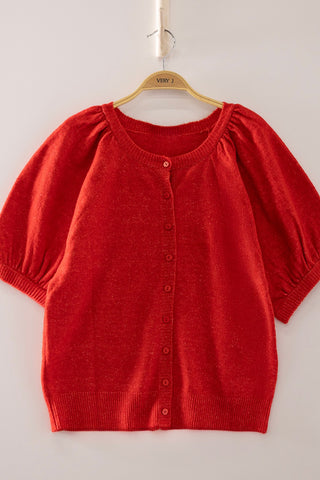 All My Love Puff Sleeve Cardigan Top • Red-Very J-Shop Anchored Bliss Women's Boutique Clothing Store