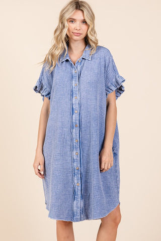 Easy Like Sunday Gauze Button Down Mini Dress • Blue-Mittoshop-Shop Anchored Bliss Women's Boutique Clothing Store
