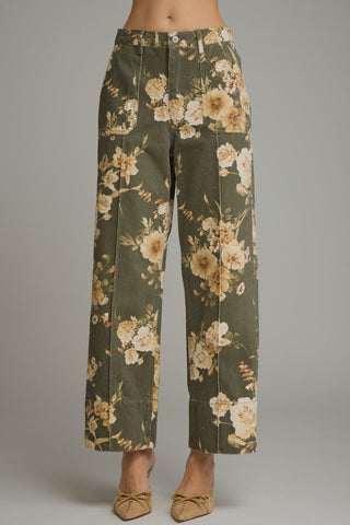 Running on Love Floral Wide Leg Pants • Olive-Entro-Shop Anchored Bliss Women's Boutique Clothing Store