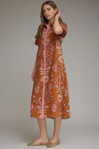 Reasons to Love Collared Floral Print Midi Dress Camel-Entro-Shop Anchored Bliss Women's Boutique Clothing Store