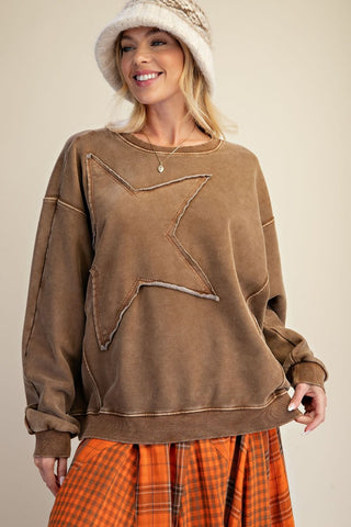 You Should Know Star Patch Pullover Top • Mocha