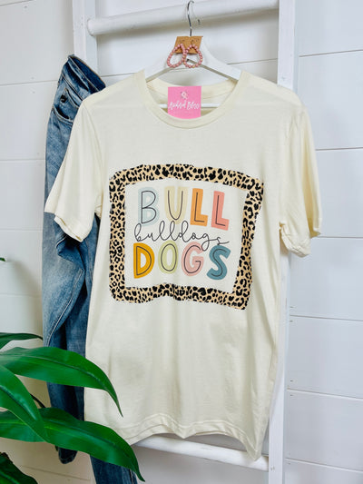 Leopard Framed Colorful Bulldogs Graphic Tee-Harps & Oli-Shop Anchored Bliss Women's Boutique Clothing Store