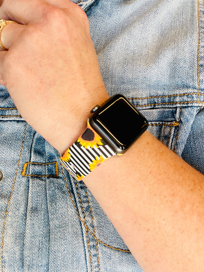 Apple Watch Band • Stripes + Sunflowers-A.N. Enterprises-38MM/40MM-Shop Anchored Bliss Women's Boutique Clothing Store