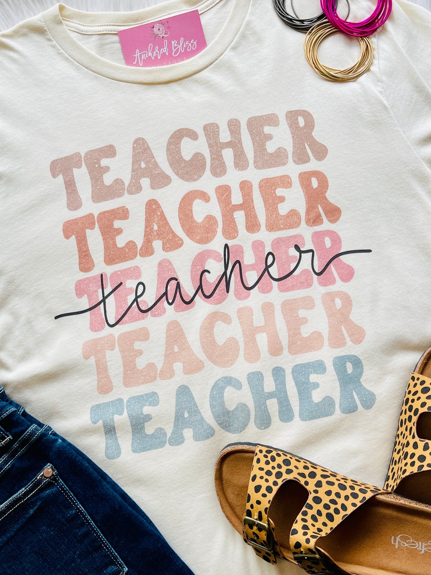 Teacher Repeat Graphic Tee-Harps & Oli-Shop Anchored Bliss Women's Boutique Clothing Store