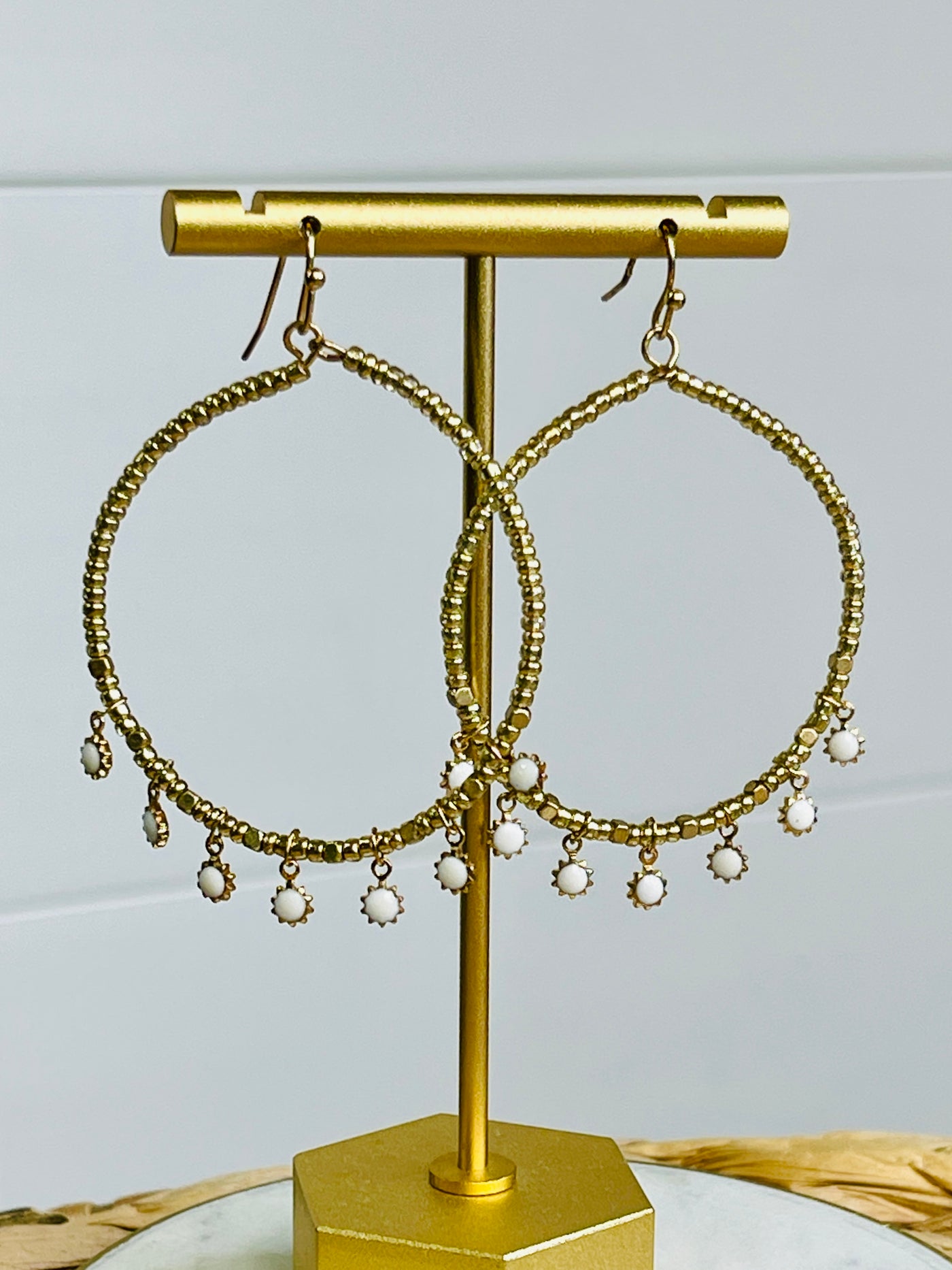 Make A Move Gold Hoop Earrings • White-DMC-Shop Anchored Bliss Women's Boutique Clothing Store