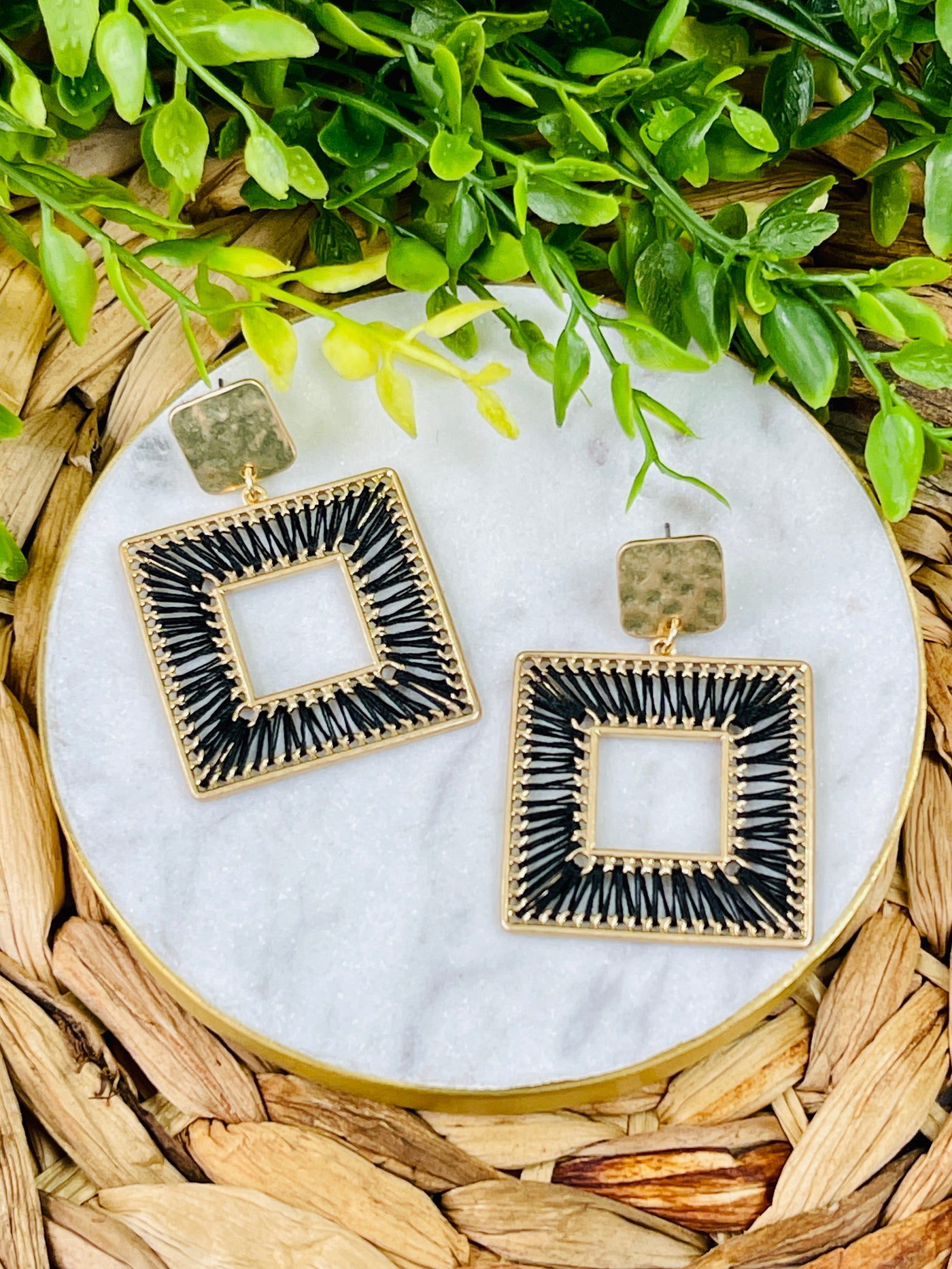 Beautiful Love Woven Square Earrings-DMC-Shop Anchored Bliss Women's Boutique Clothing Store