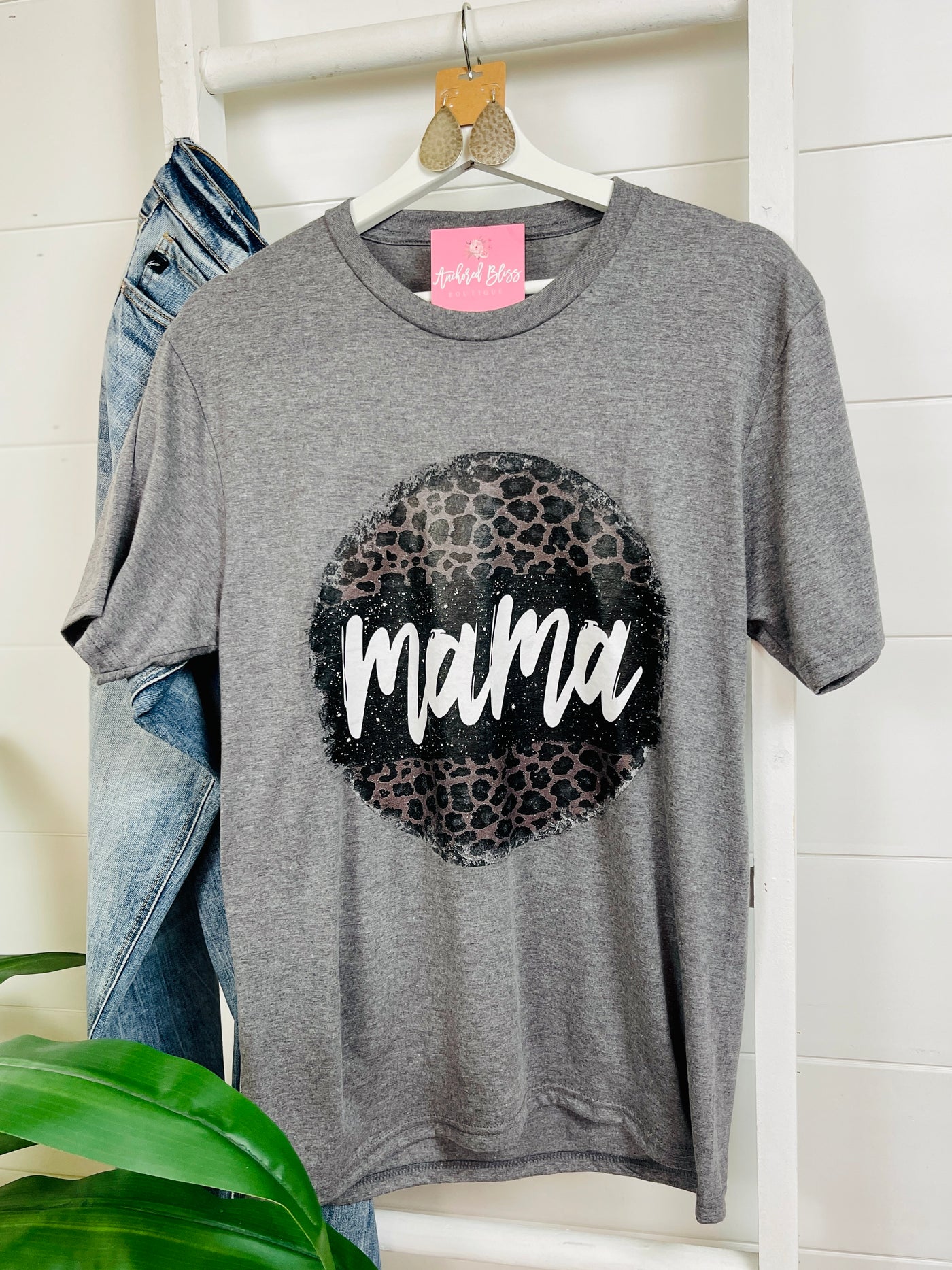 Black Leopard Mama Circle Graphic Tee-Harps & Oli-Shop Anchored Bliss Women's Boutique Clothing Store