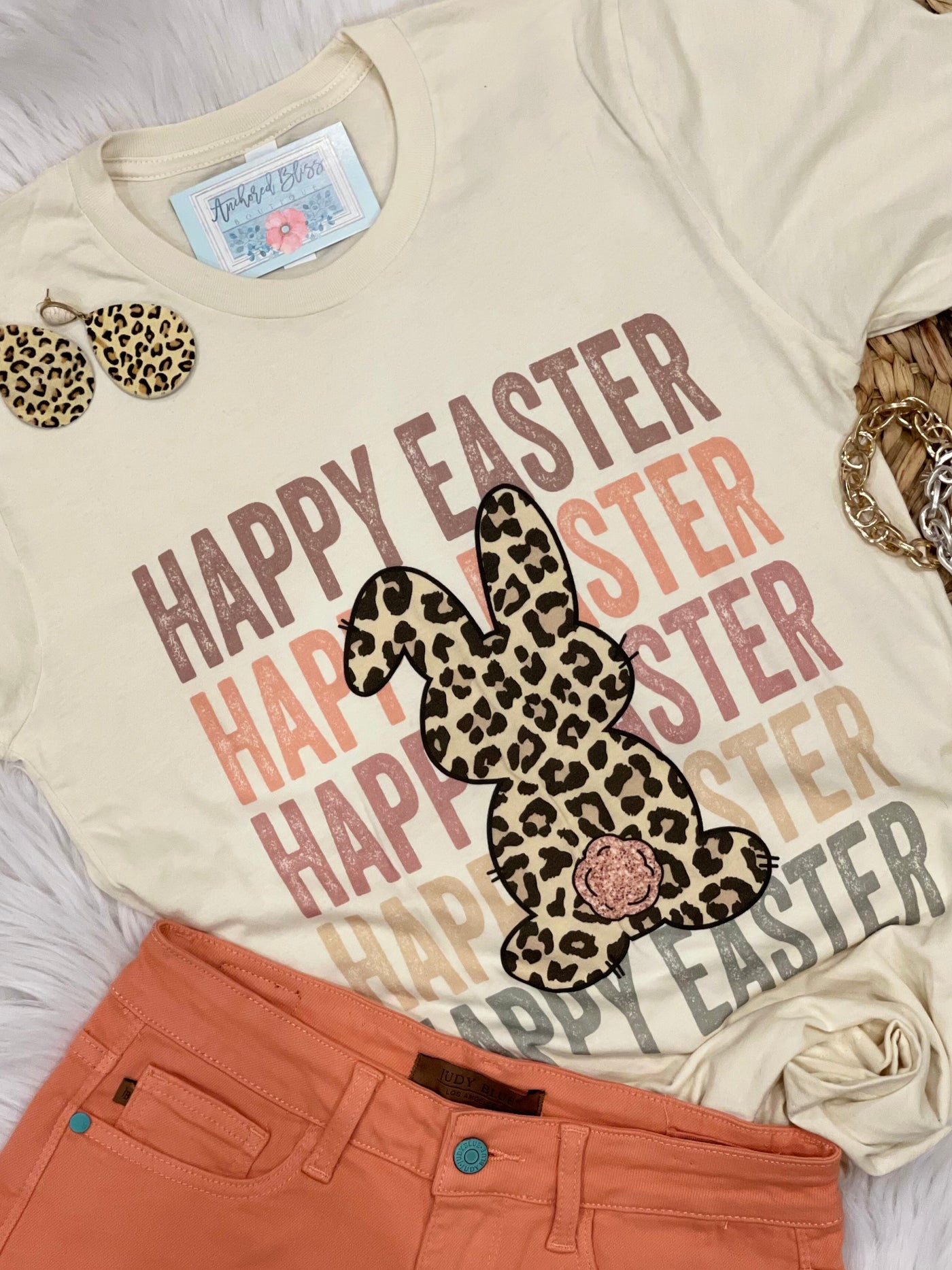 Happy Easter Repeat Graphic Tee-Harps & Oli-Shop Anchored Bliss Women's Boutique Clothing Store