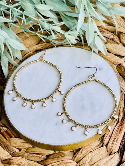 Make A Move Gold Hoop Earrings • White-DMC-Shop Anchored Bliss Women's Boutique Clothing Store