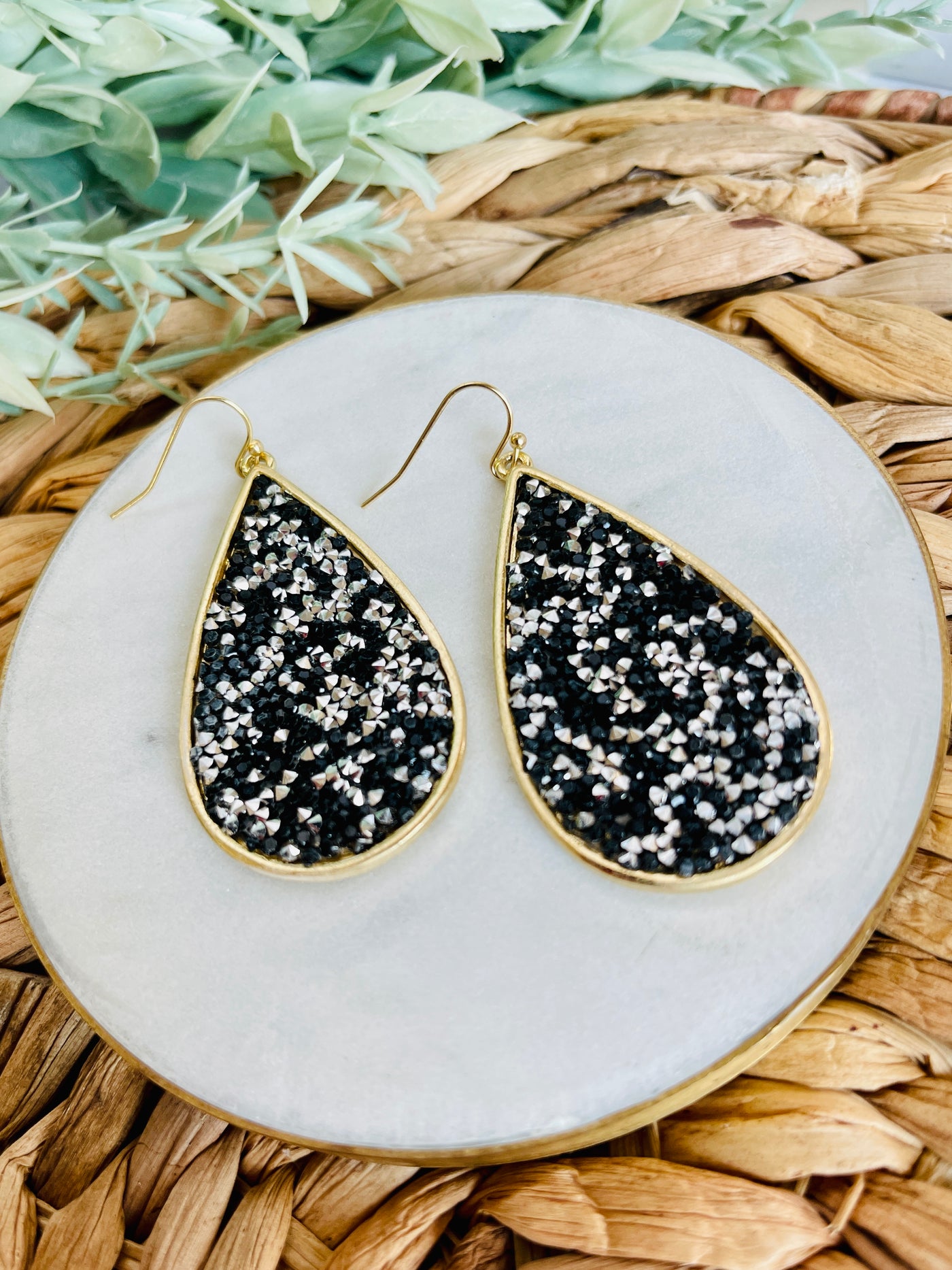 Patricia Rhinestone Teardrop Earrings-DMC-Black and Silver-Shop Anchored Bliss Women's Boutique Clothing Store