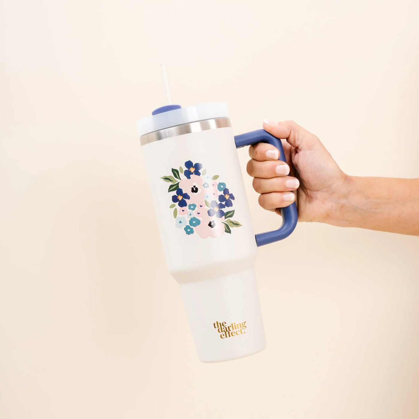 40oz. Take Me Everywhere Tumbler with Handle • Bloom Cream-The Darling Effect-Shop Anchored Bliss Women's Boutique Clothing Store