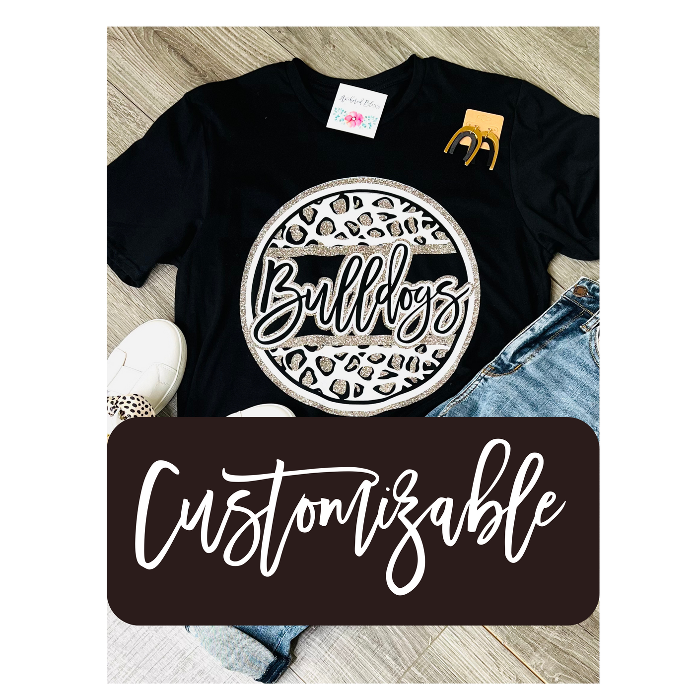 {Customizable School} Leopard Circle Graphic Tee-Harps & Oli-Shop Anchored Bliss Women's Boutique Clothing Store