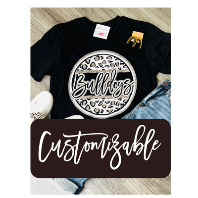 {Customizable School} Leopard Circle Graphic Tee-Harps & Oli-Shop Anchored Bliss Women's Boutique Clothing Store