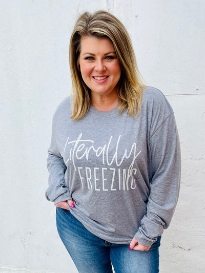 Literally Freezing Long Sleeve Graphic Tee-Harps & Oli-Shop Anchored Bliss Women's Boutique Clothing Store