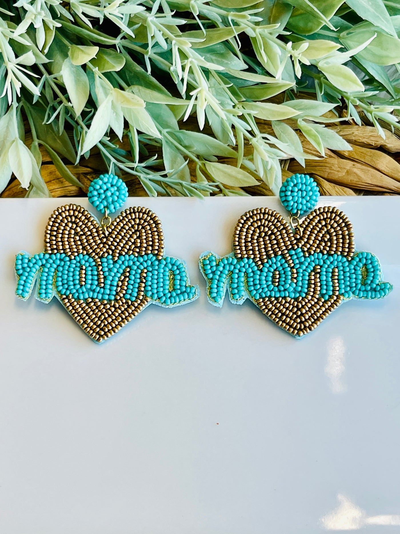 Mama Beaded Earrings • Teal-DMC-Shop Anchored Bliss Women's Boutique Clothing Store