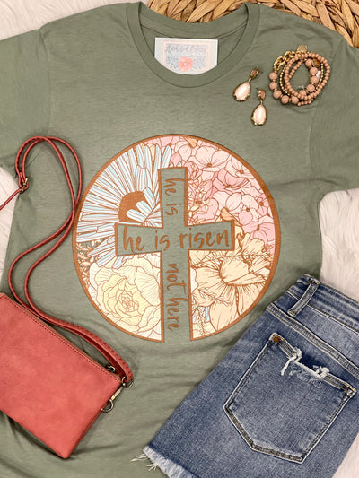 He is Risen Floral Cross Graphic Tee-Harps & Oli-Shop Anchored Bliss Women's Boutique Clothing Store